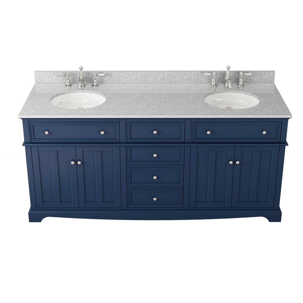 Home Decorators Collection Fremont 72 in. W x 22 in. D x 34 in. H Vanity in Navy Blue With Grey Granite Top and White Sinks TJ-FTV7222BLU