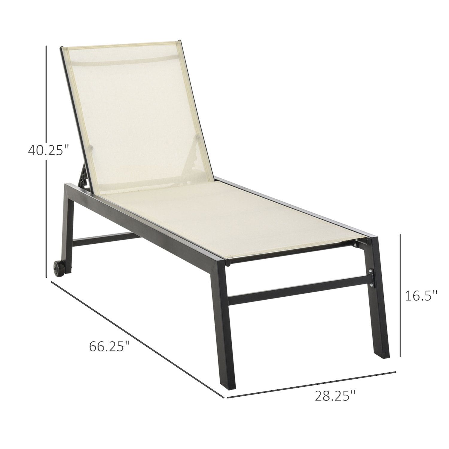 Outsunny Patio Garden Sun Chaise Lounge Chair with 5 Position Backrest 2 Back Wheels and Industrial Design Black