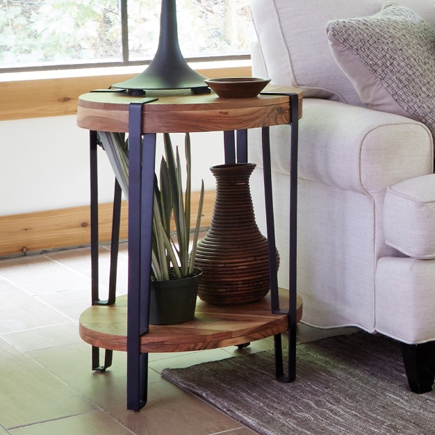 Ryegate Natural Brown Live Edge Solid Wood Round End Table Metal And Wood