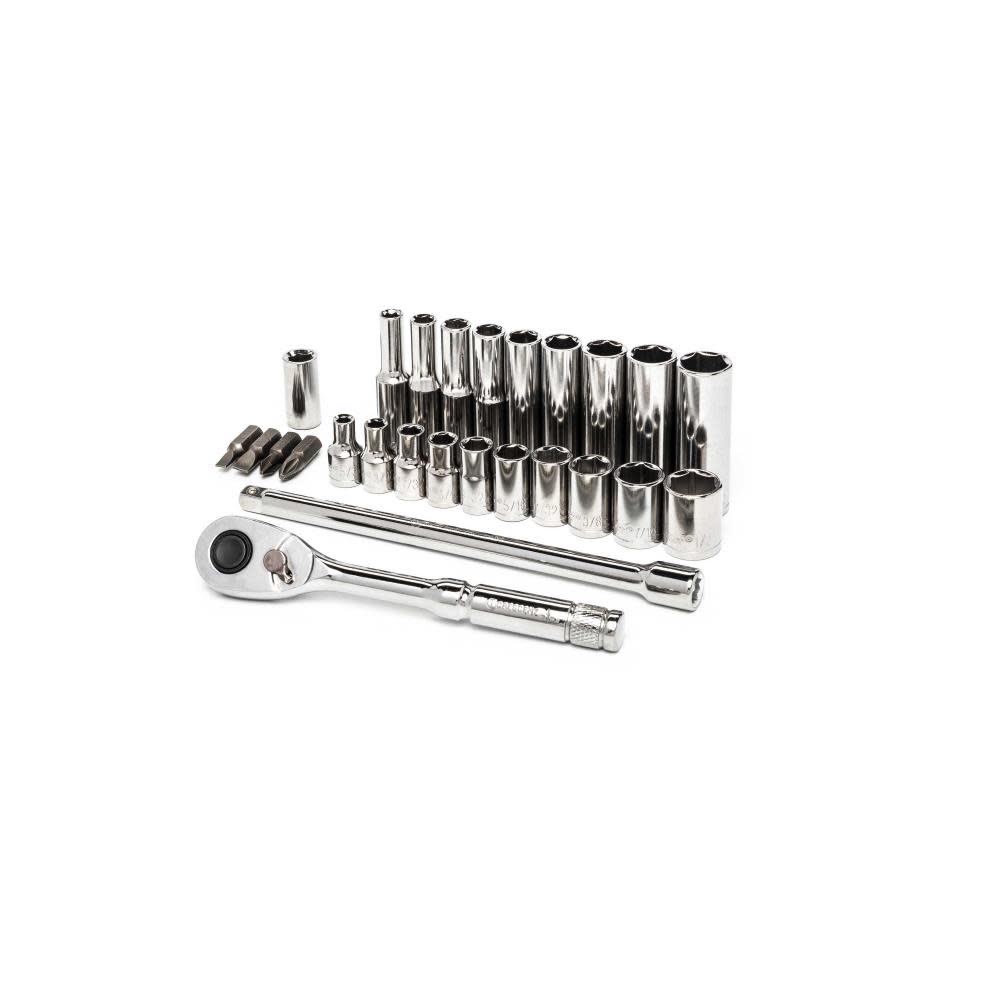 26 Pc 1/4 Drive 6 Point Standard and Deep SAE Mechanics Tool Set