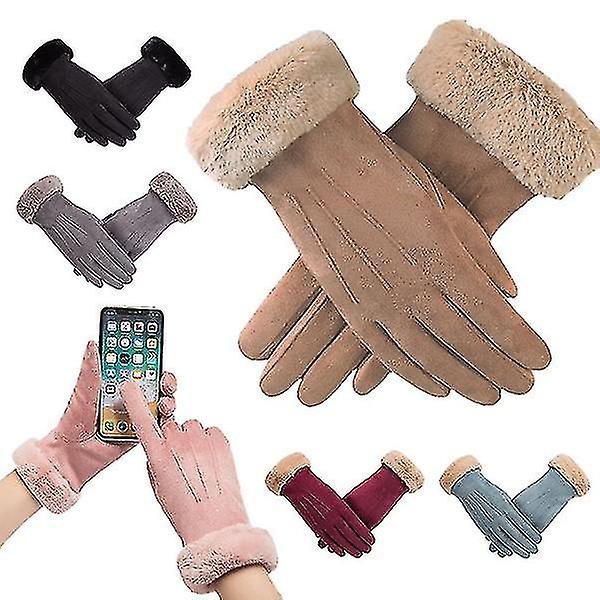 Winter Female Double Thick Plush Fluff Wrist Warm Cashmere Cutekhaki1 Pairkhaki