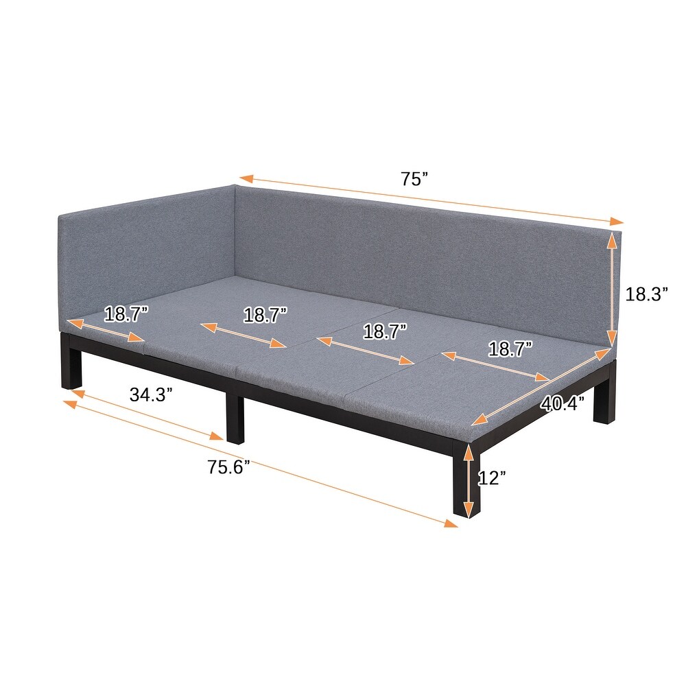 Twin Upholstered Daybed Sofa Bed Frame with Linen Backrest   Unique Armrests