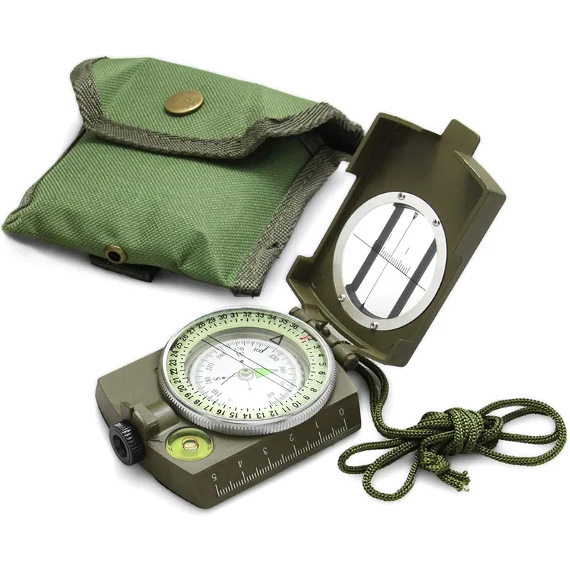 Olive Drab Accurate Waterproof Hand Held  Lensatic Compass with Pouch for Hiking Camping Navigation Survival Orienteering