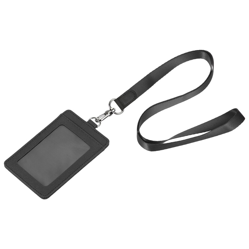 Badge Holder 11cm PU Leather ID Holder W 2 Card Slots and Neck Lanyard