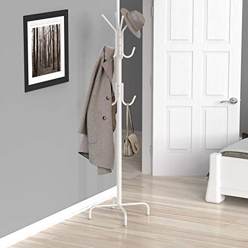 SimpleHouseware Standing Coat and Hat Hanger Organizer Rack， 12 Hooks White， Coat and Hat Stand