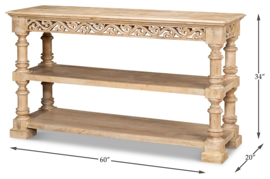 Fowler Carved Console With Shelf Solid Wood   Traditional   Console Tables   by Sideboards and Things  Houzz