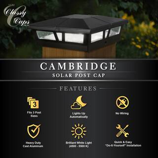 CLASSY CAPS Cambridge 6 in. x 6 in. Outdoor Black LED Solar Post Cap (2-Pack) SLC771