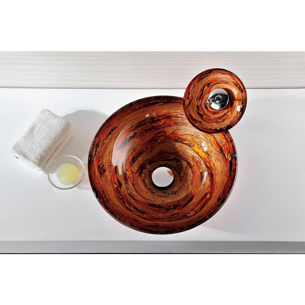 ANZZI Stanza Series Vessel Sink in Brown with Pop-Up Drain and Matching Faucet in Lustrous Brown LS-AZ061