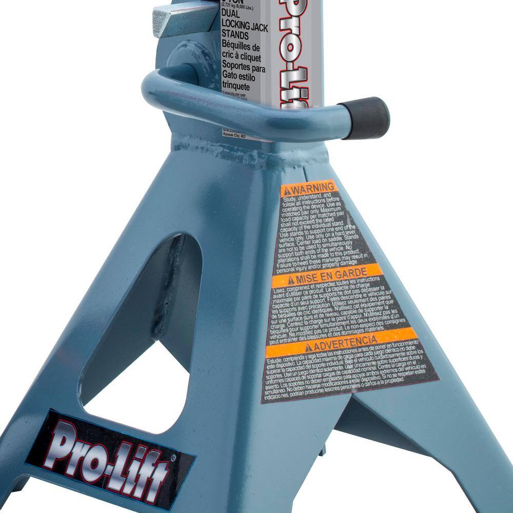 Pro-Lift 3-Ton Double Locking Pin Jack Stand with Cast Ductile Iron Ratchet Bar Pair T-6903D