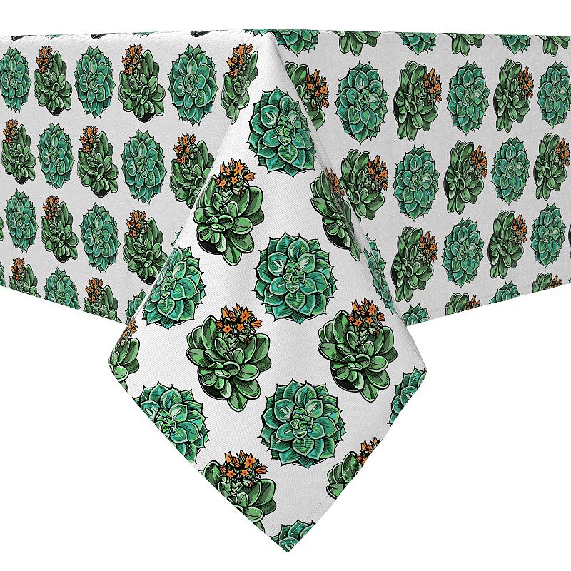 Square Tablecloth， 100% Cotton， 60x60， Green Succulent Floral