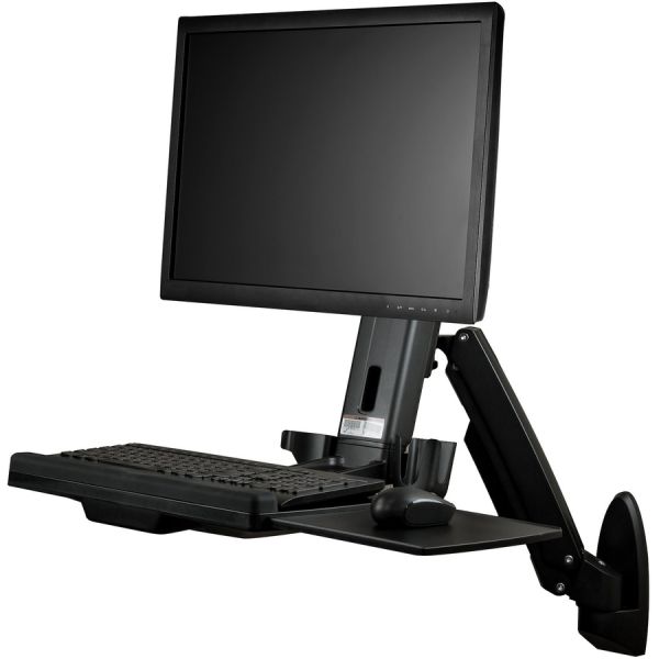 StarTech.com Wall Mount Workstation， Full Motion Standing Desk， Ergonomic Height Adjustable Monitor and Keyboard Tray Arm， For VESA Display