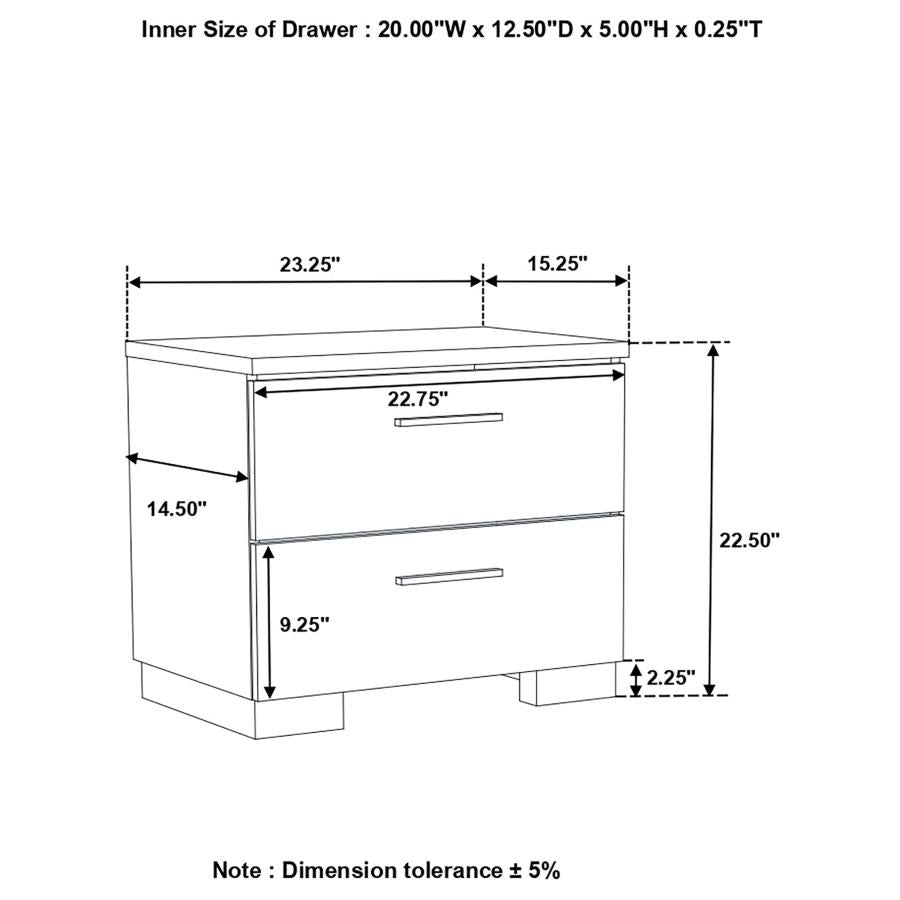 Felicity 2-drawer Nightstand Glossy White  - 203502-N