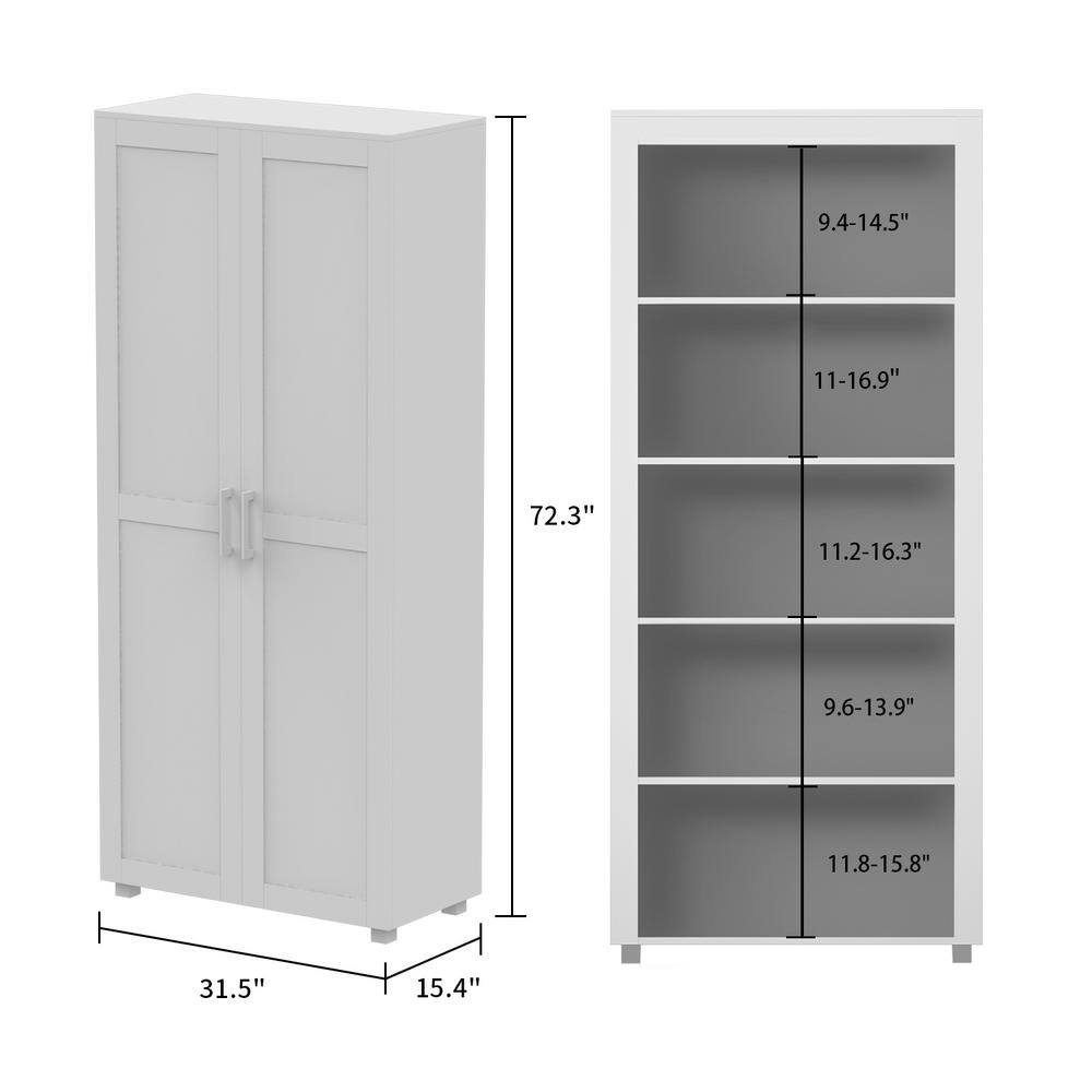 FUFUGAGA 72 in. H White Wood Kitchen Food Pantry 2-Door Cabinet Sideboard with 5-Tier Shelves KF200050-01-d