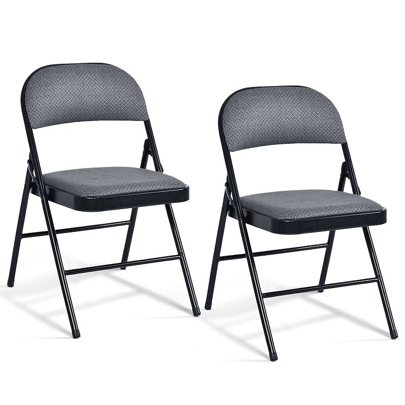 Folding Chair Set with Upholstered Seat and Fabric Covered Backrest