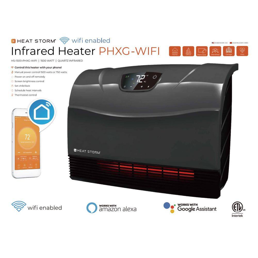 Heat Storm Phoenix WiFi Infrared Wall Unit 1500-Watt Wi-Fi Smart Heater in Gray HS-1500-PHXG-WI