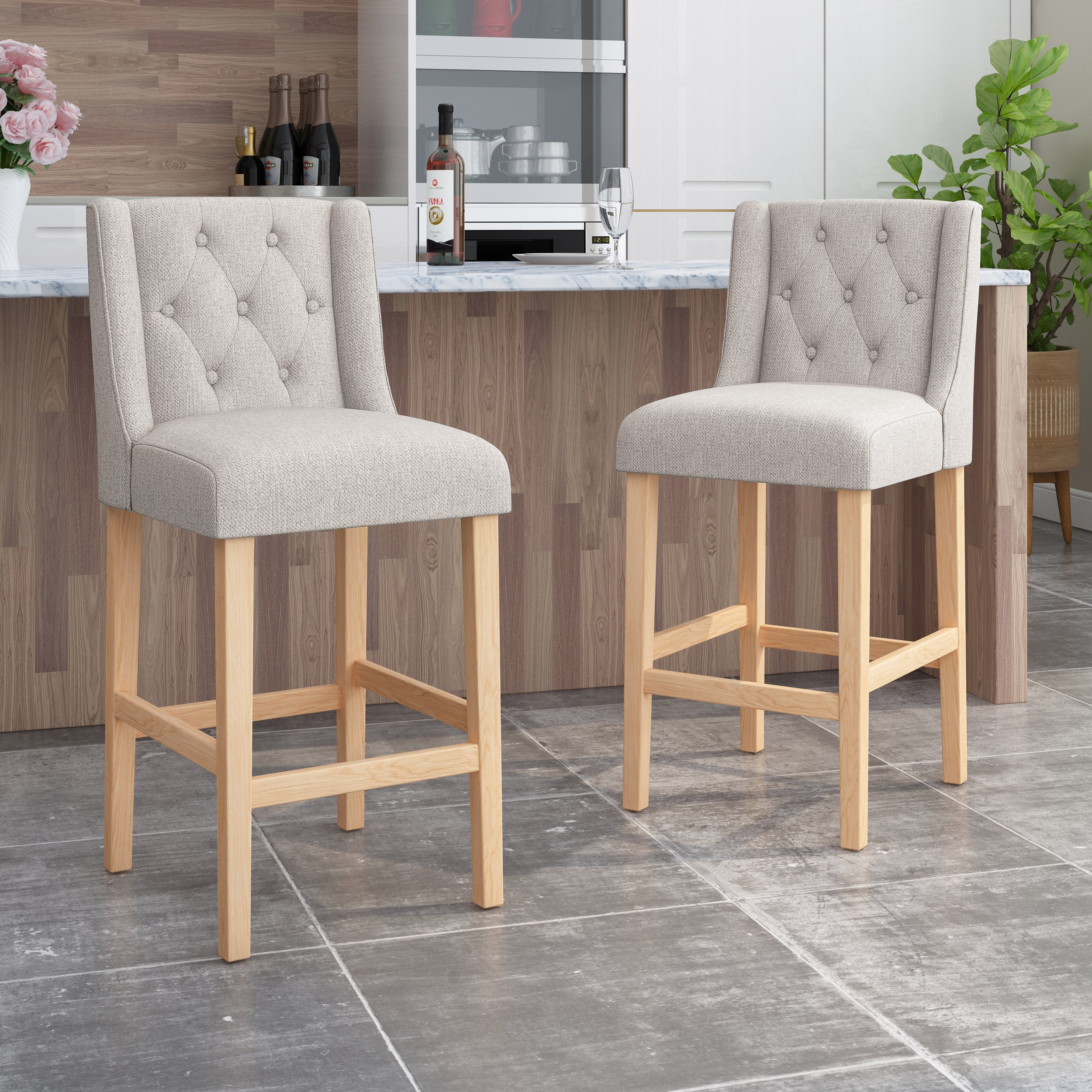 Zaydrian Button Tufted Fabric Wingback Bar Stool (Set of 2)