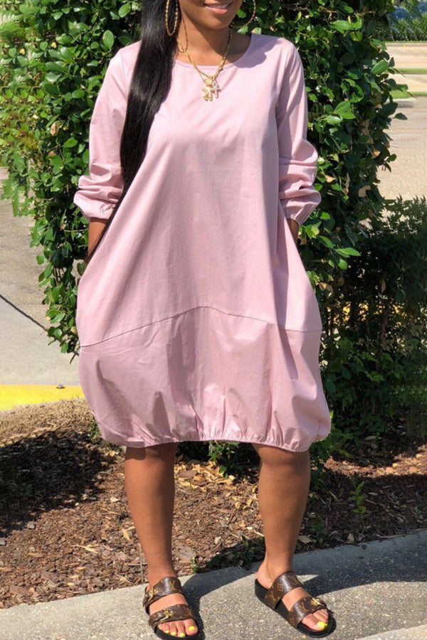 Casual Loose Solid Color Pocket Midi Dress