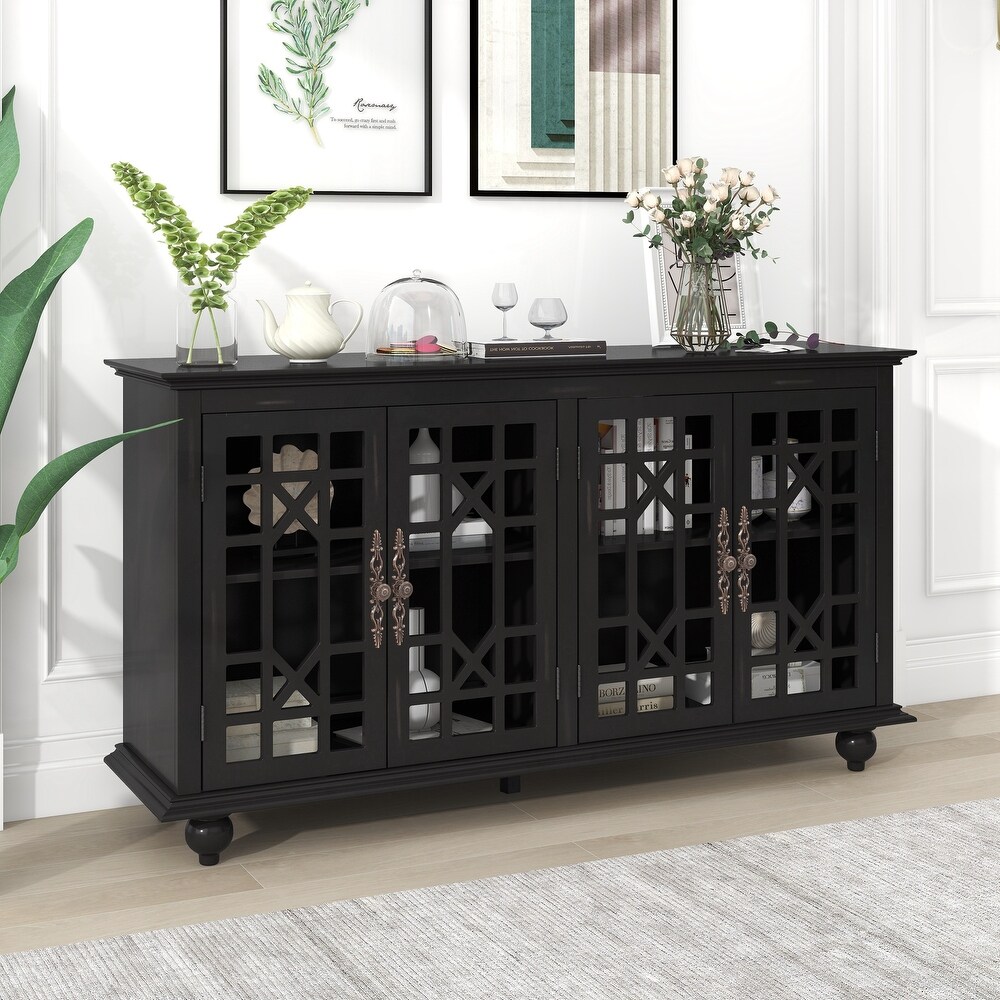 Solid Wood Sideboards with Adjustable Height Shelves  Metal Handles   4 Glass Doors for Living Room  Bedroom and Hallway