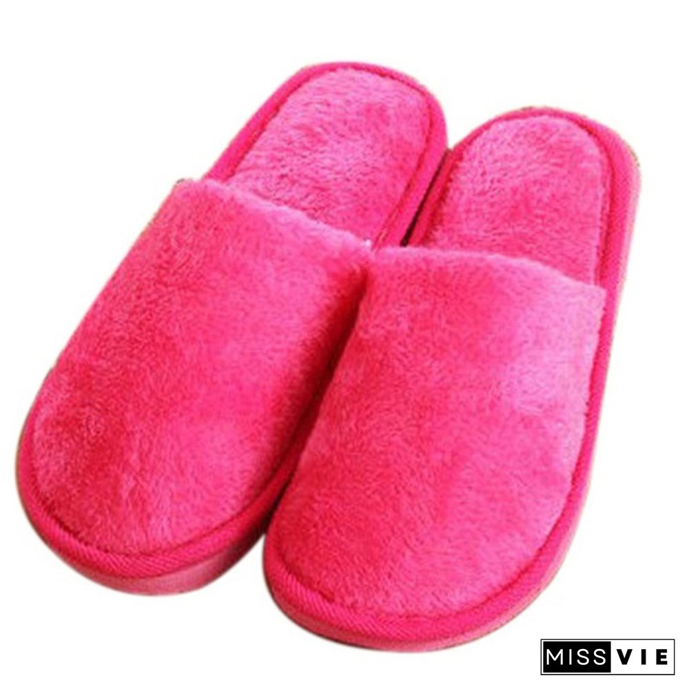 1Pair Long Plush Suede Slippers Home Indoor Shoes Winter Slippers