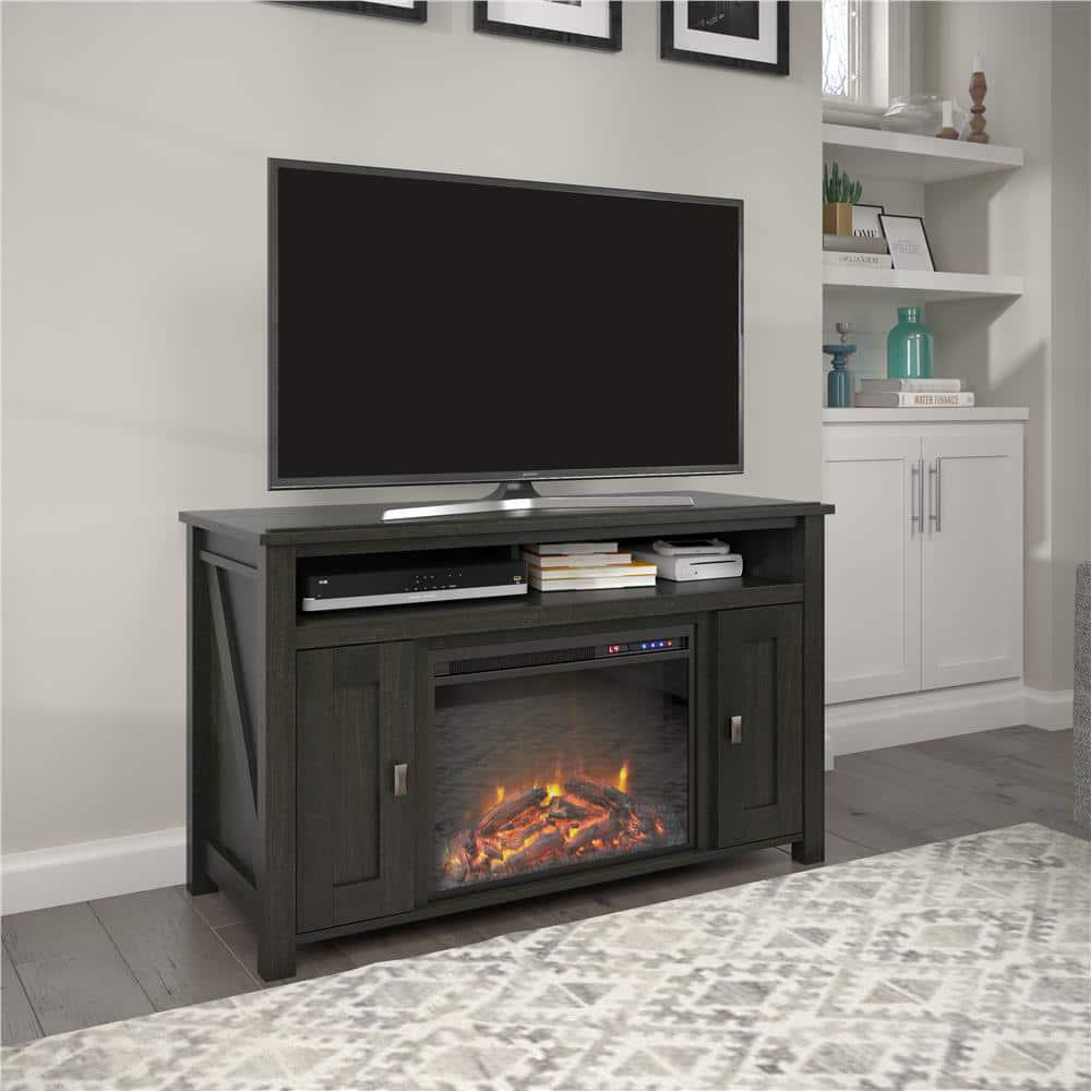 Ameriwood Home Brownwood 4769 In Electric Fireplace TV Stand in Black Oak