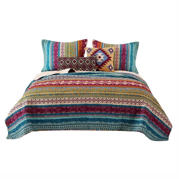 Benjara BM218793 Tribal Print Full Quilt Set with ...