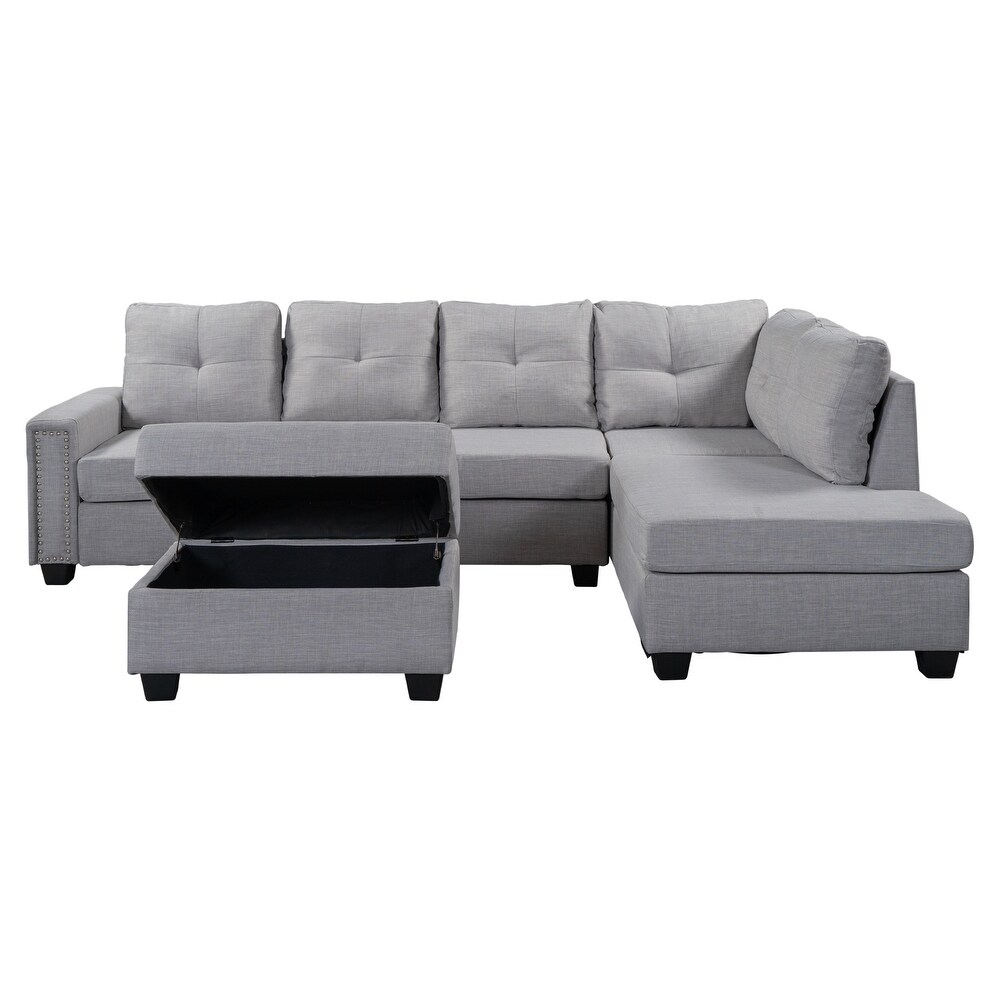 Reversible Sectional Sofa with Storage Ottoman  4 Seat L shape Couch