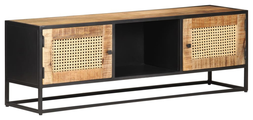 vidaXL TV Stand TV Unit Sideboard Cupboard Rough Mango Wood and Natural Cane   Tropical   Entertainment Centers And Tv Stands   by vidaXL LLC  Houzz