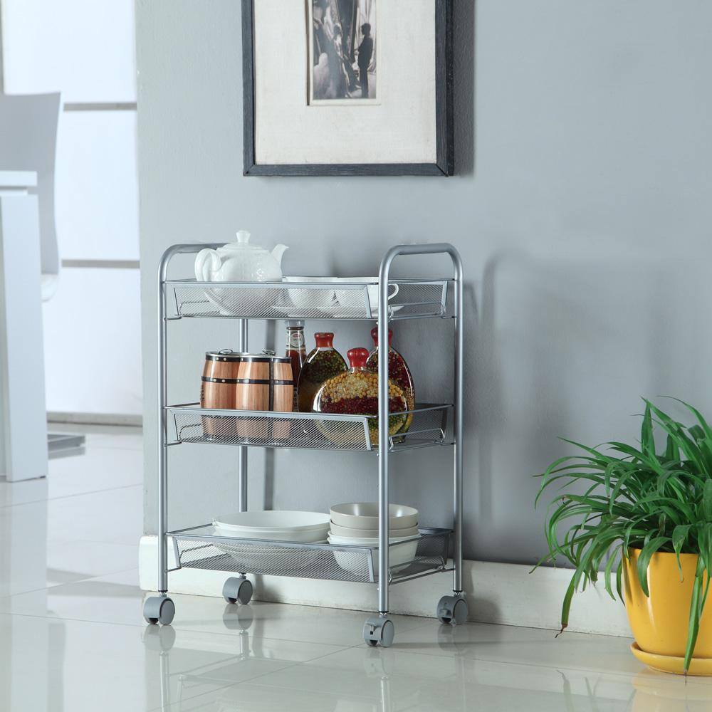 Karl home Steel Removable 4-Wheeled Storage Kitchen Cart in Silver 302589548172