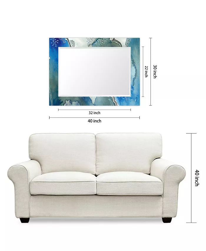 Empire Art Direct Subtle Blues Rectangular On Free Floating Printed Tempered Art Glass Beveled Mirror  40 x 30