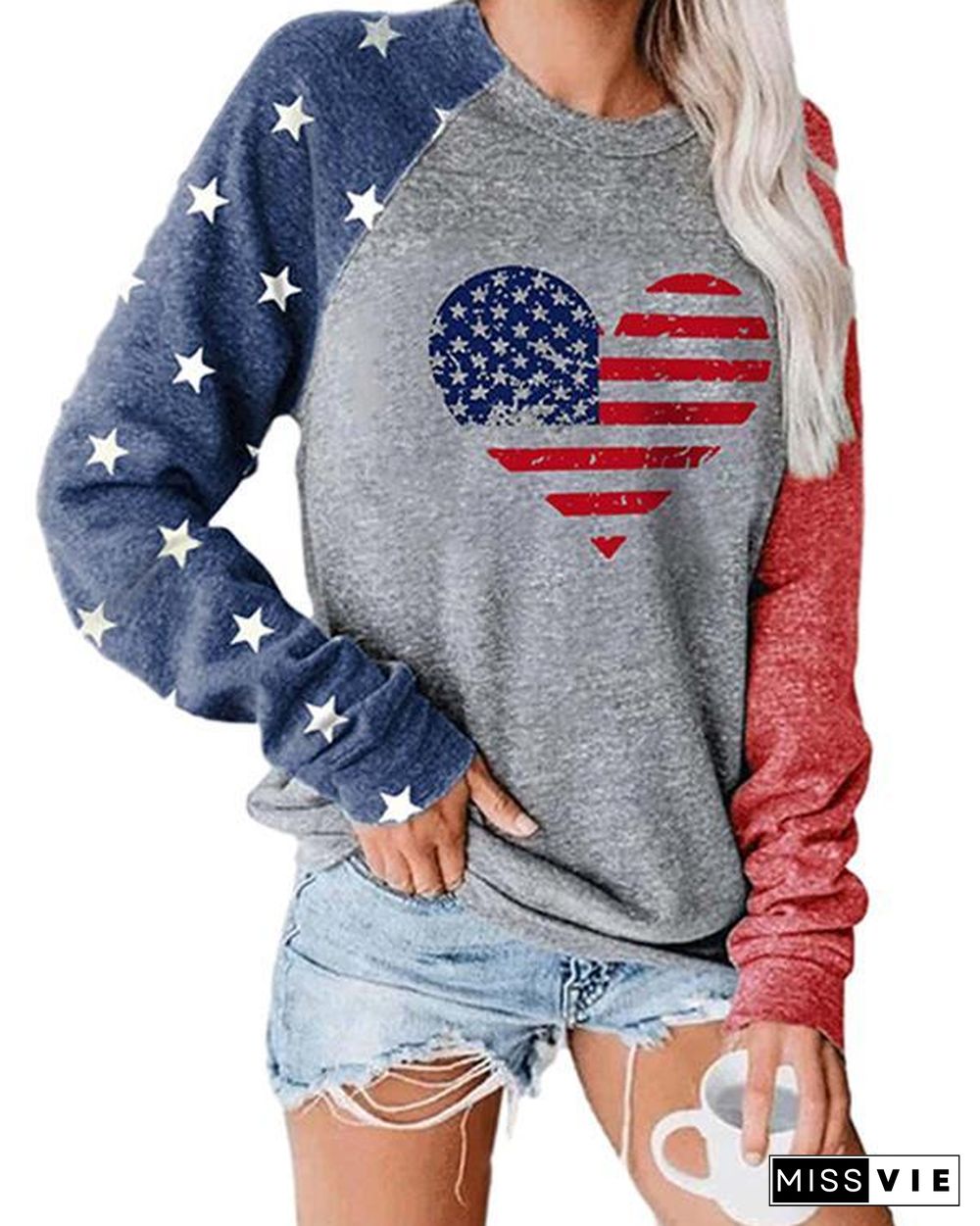 Plus Size Long Sleeve Letter Printed Color Stitching Top