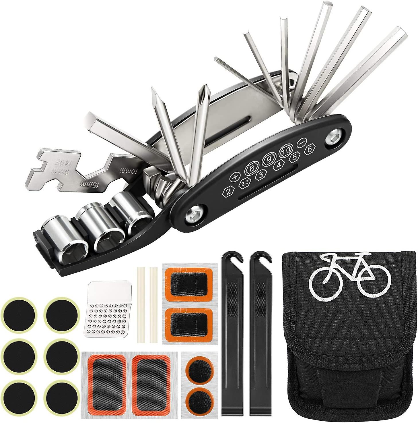 16-in-1 Multifunctional Bike Repair Tool， Portable Folding Bike Multi Tool Kit， High Quality Stainless Steel Bike Repair Kit And Maintenance Kit Black