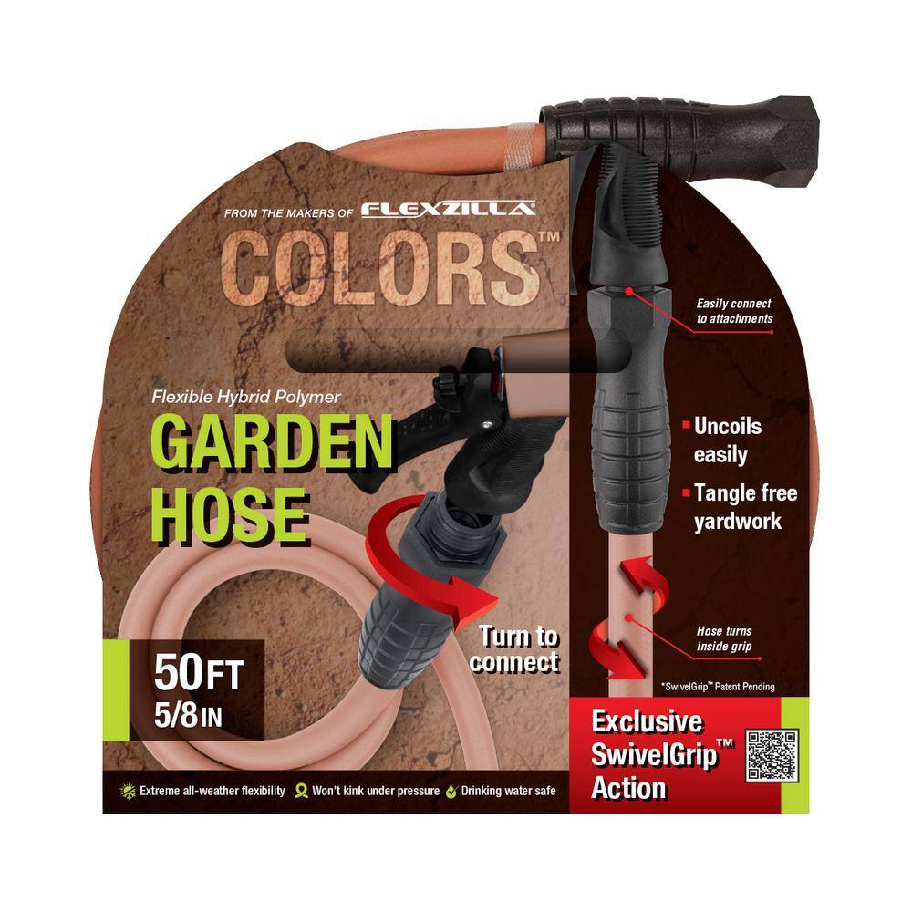 Flexzilla 58 in. x 50 ft. 34-11.5 GHT Fittings Colors Garden Hose with SwivelGrip Connections in Red Clay HFZC550TCS