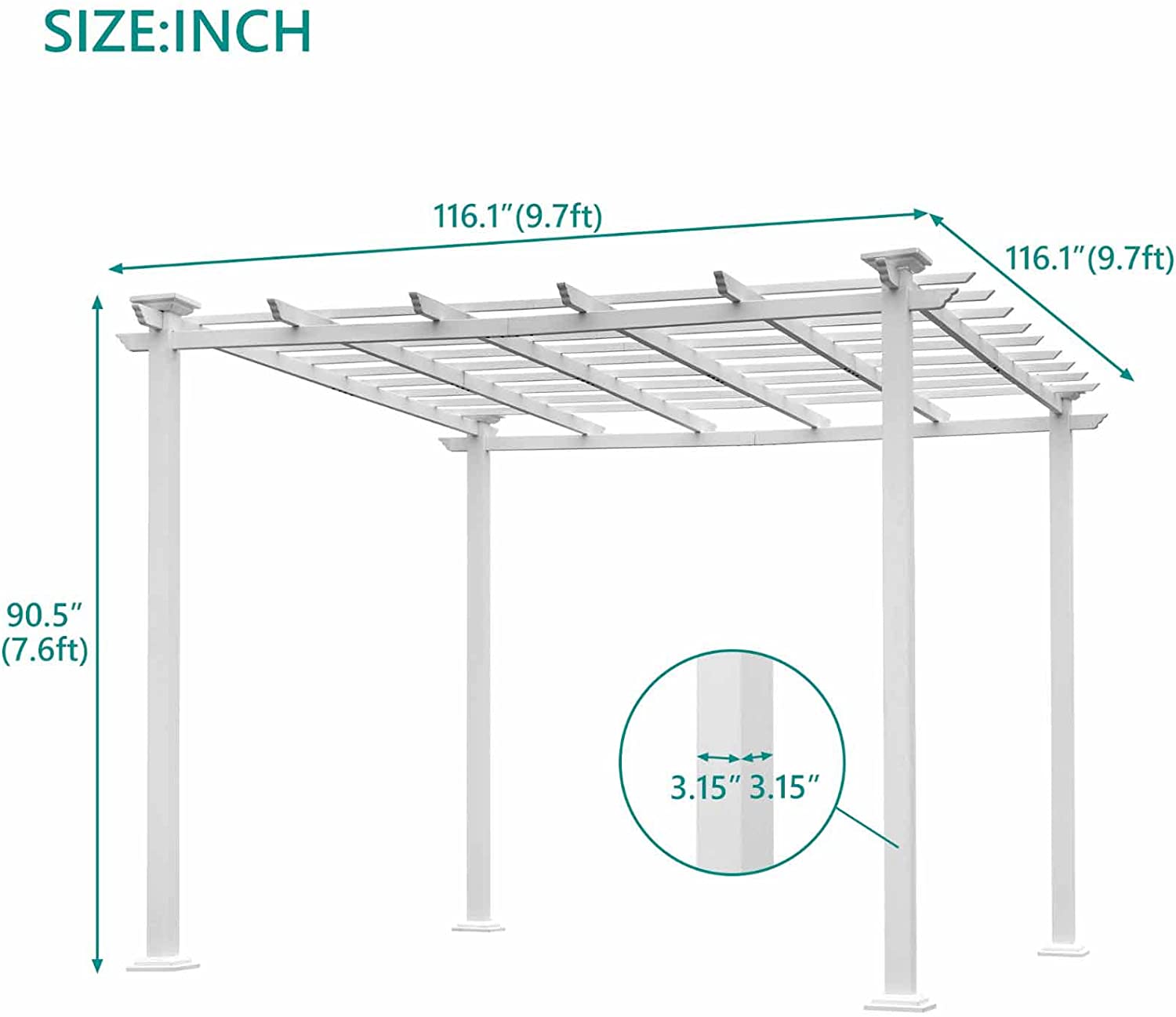 VIRUBI 10'x10' White Iron Square Patio Gazebo Garden Pergola