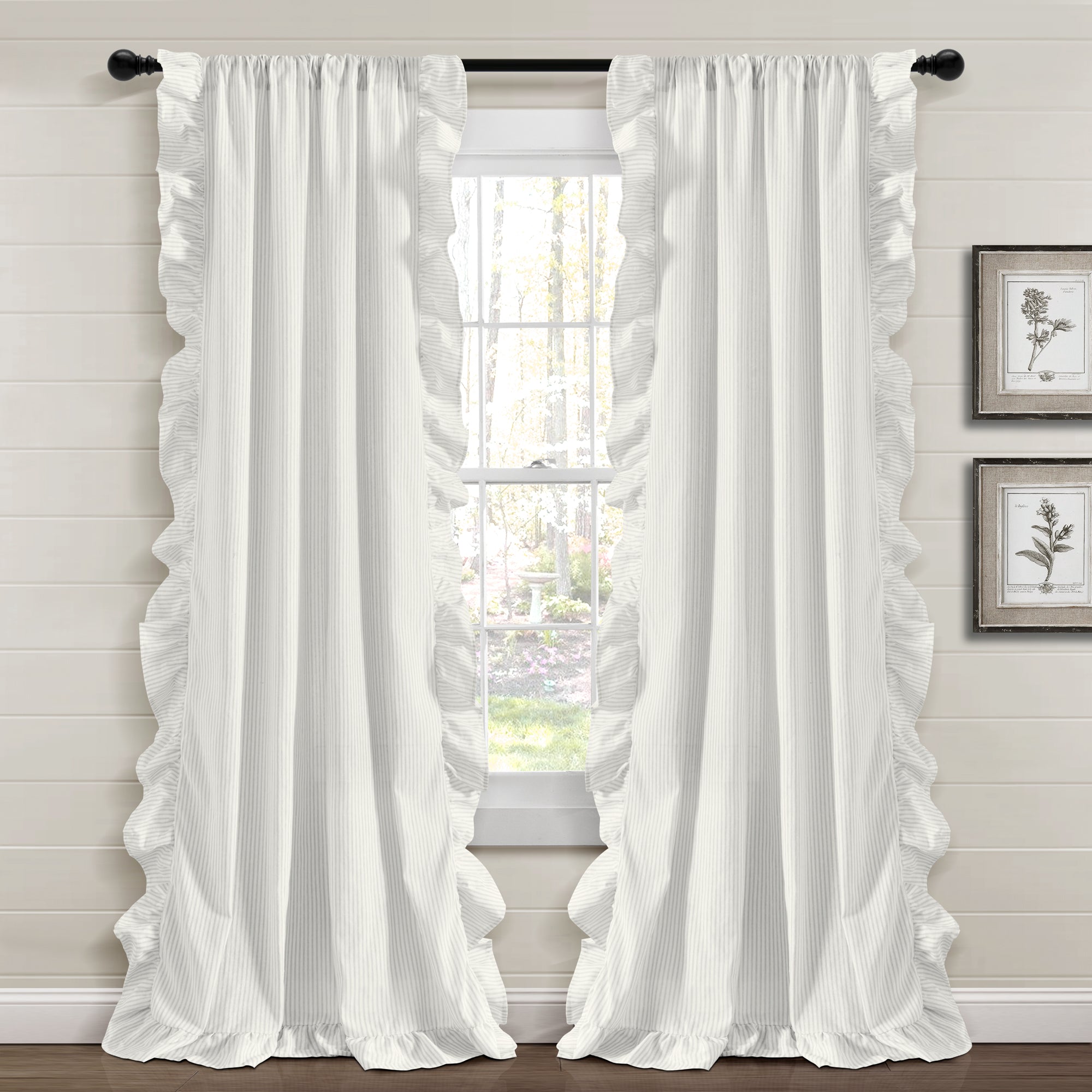 Farmhouse Stripe Reyna Ruffle Window Curtain Panel Set