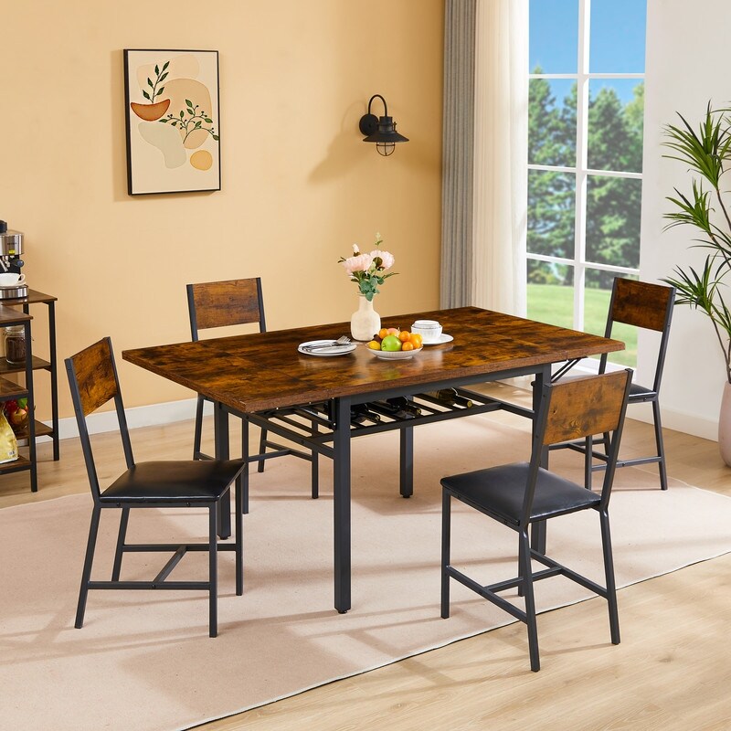 Vintage Industrial Folding Dining Table  Drop Leaf Extendable Rectangular Wood Table for Kitchen  Living Room  Dining Room