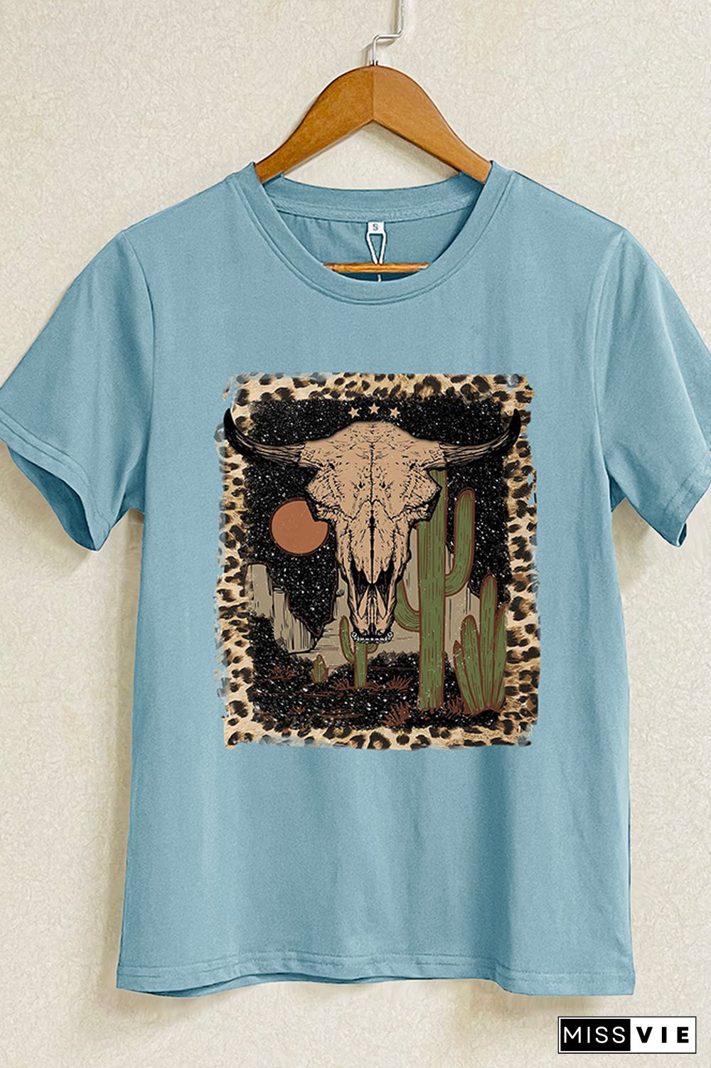 Leopard Bull Skull Western Graphic Tee Wholesale