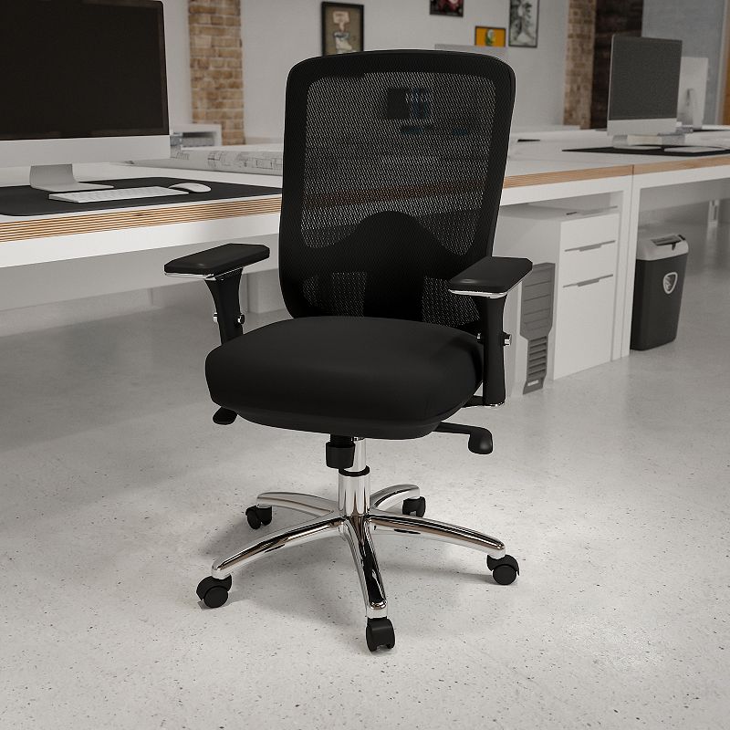 Emma and Oliver 24/7 350 lb. Big and Tall Black Mesh Synchro-Tilt Swivel Ergonomic Office Chair