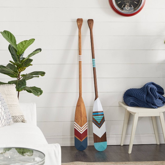 Set Of 2 Wood Paddle Novelty Canoe Oar Wall Decors With Arrow And Stripe Patterns Olivia amp May