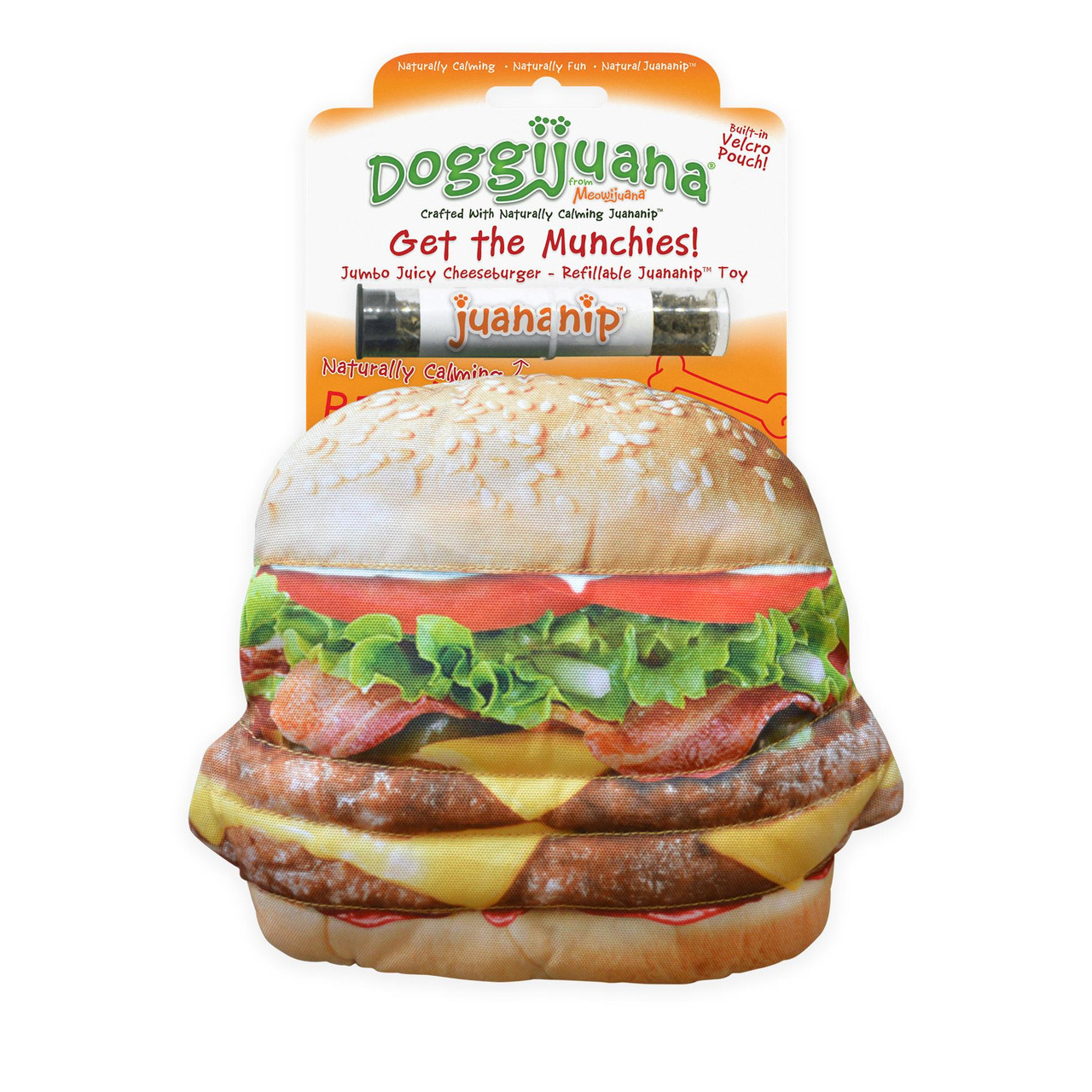 Doggijuana Get the Munchies Cheeseburger Refillable Juananip Dog Toy