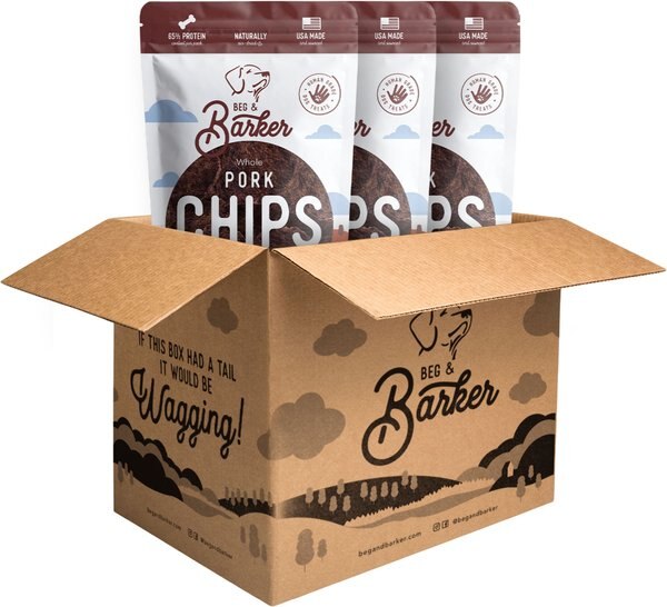 Beg and Barker Triple Whole Pork Chips Natural Single Ingredient Dog Treats， 8-oz bag， case of 3