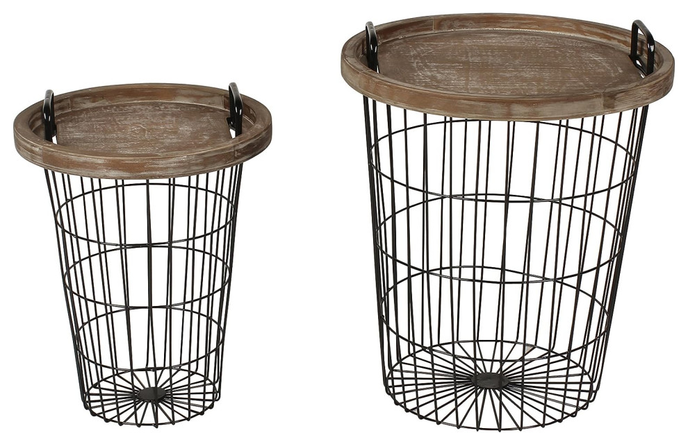 Set of 2 Nesting End Table  Mesh Storage Base  ampRemovable Tray Top  Rustic Brown   Industrial   Coffee Table Sets   by Decor Love  Houzz