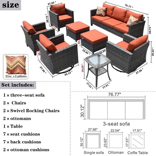 OVIOS 8piece Patio Conversation Wicker Furniture Set Swivel Chair Set