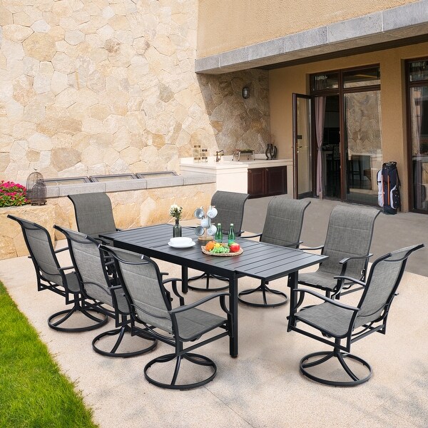 MAISON ARTS Patio Dining Set 9/7 Pieces Outdoor Metal Furniture Set，8/6 C Spring Motion Chairs and 1 Expandable Table