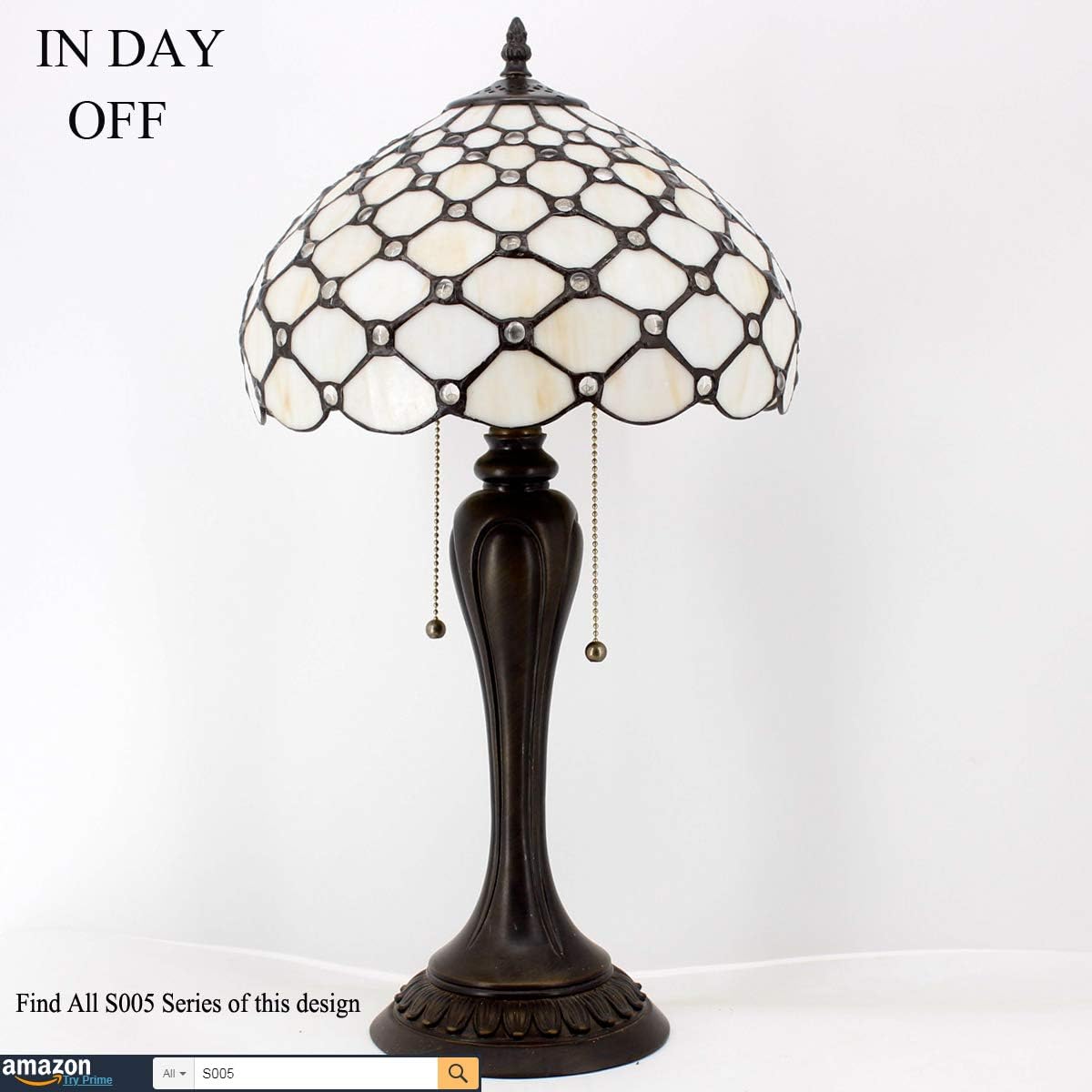 GEDUBIUBOO Tiffany Lamp Stained Glass Table Lamp Cream Pearl Bead Style Desk Reading Light 12X12X22 Inches Decor Bedroom Living Room  Office S005 Series