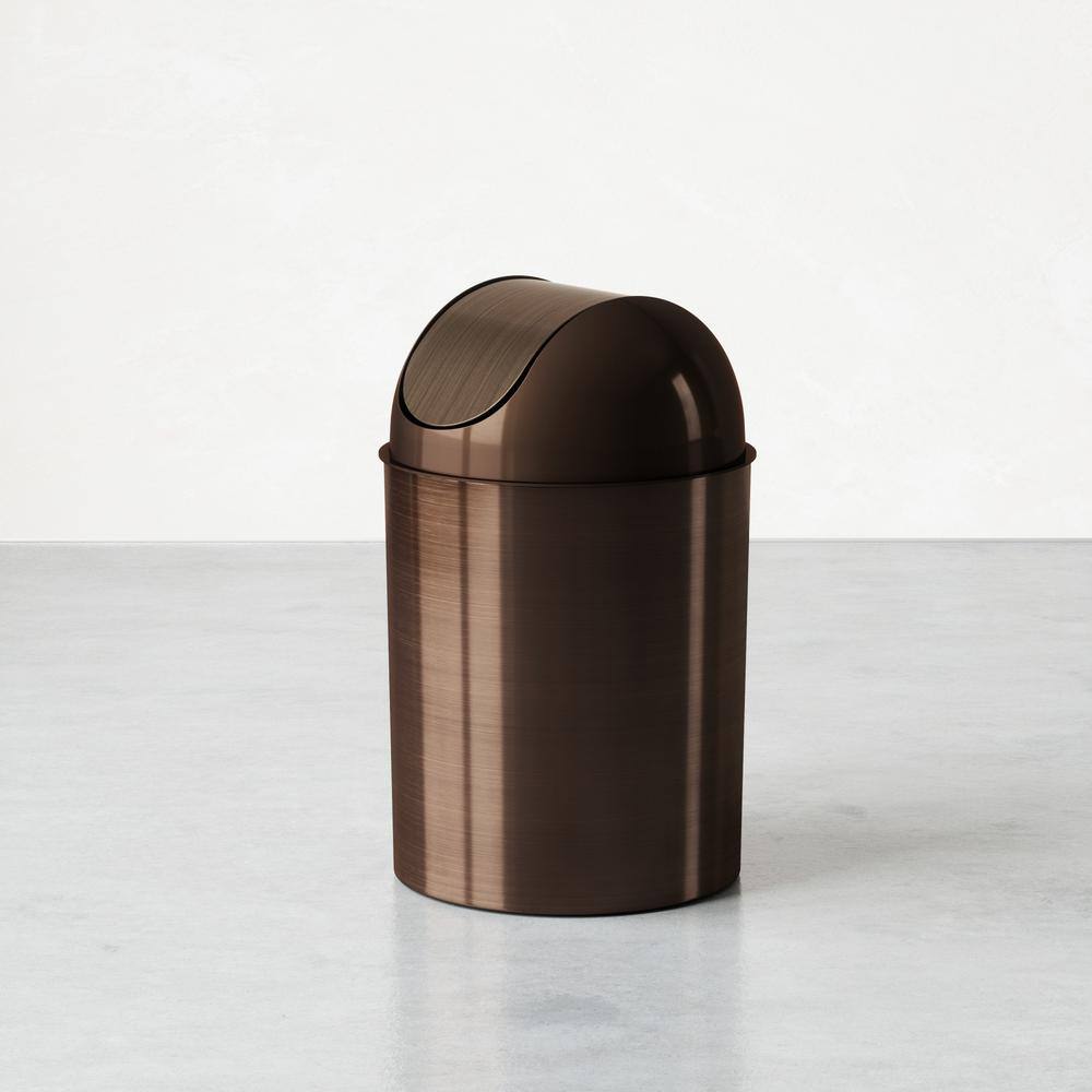 Dyiom 2.5 gal Mezzo Plastic Swing Top Lid Bathroom Trash Can Bronze 183609036