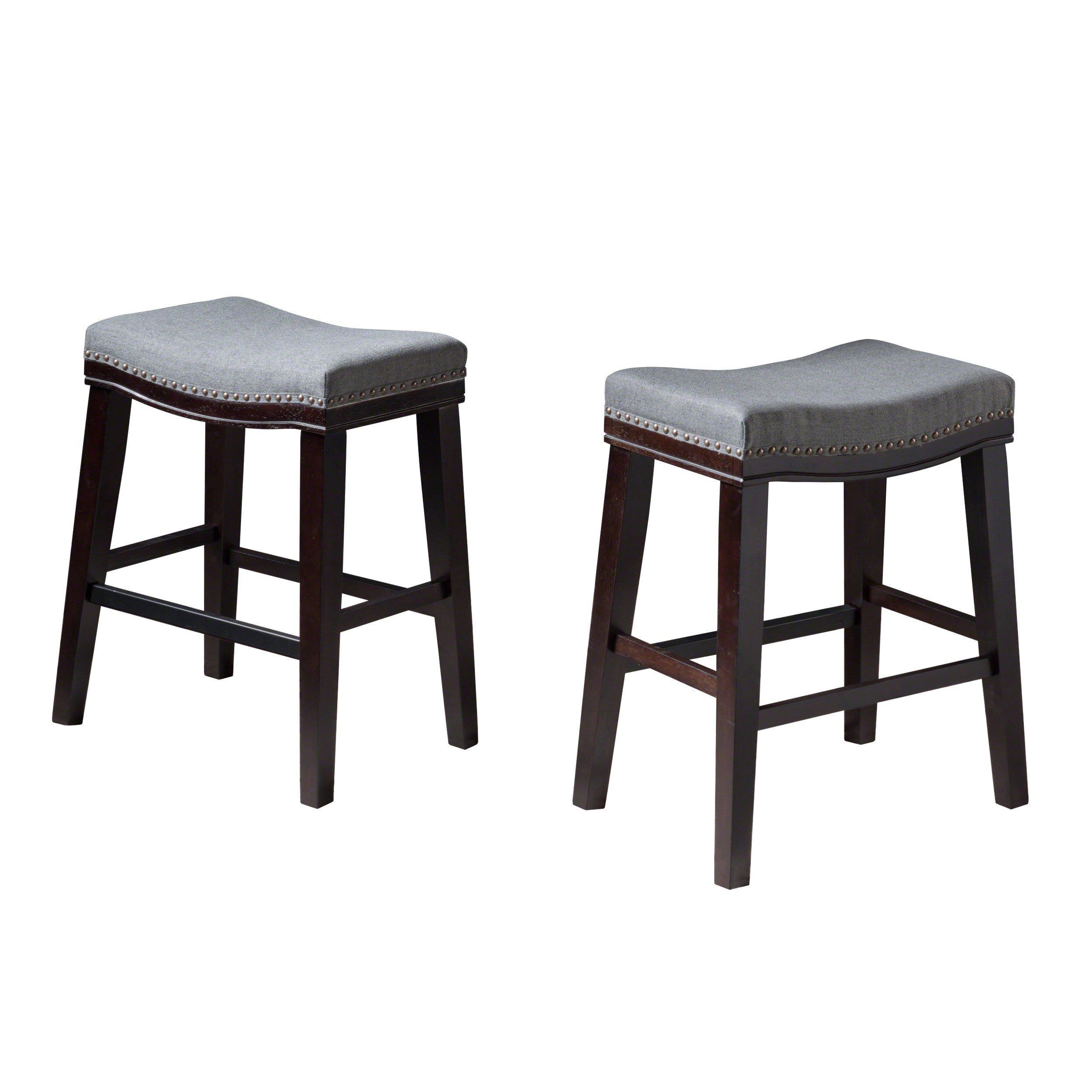 Haji Contemporary Upholstered Saddle Counter Stool with Nailhead Trim, Set of 2