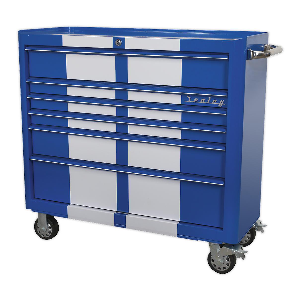 Sealey Ap41206Bws Rollcab 6 Drawer Wide Retro Style - Blue With White Stripes