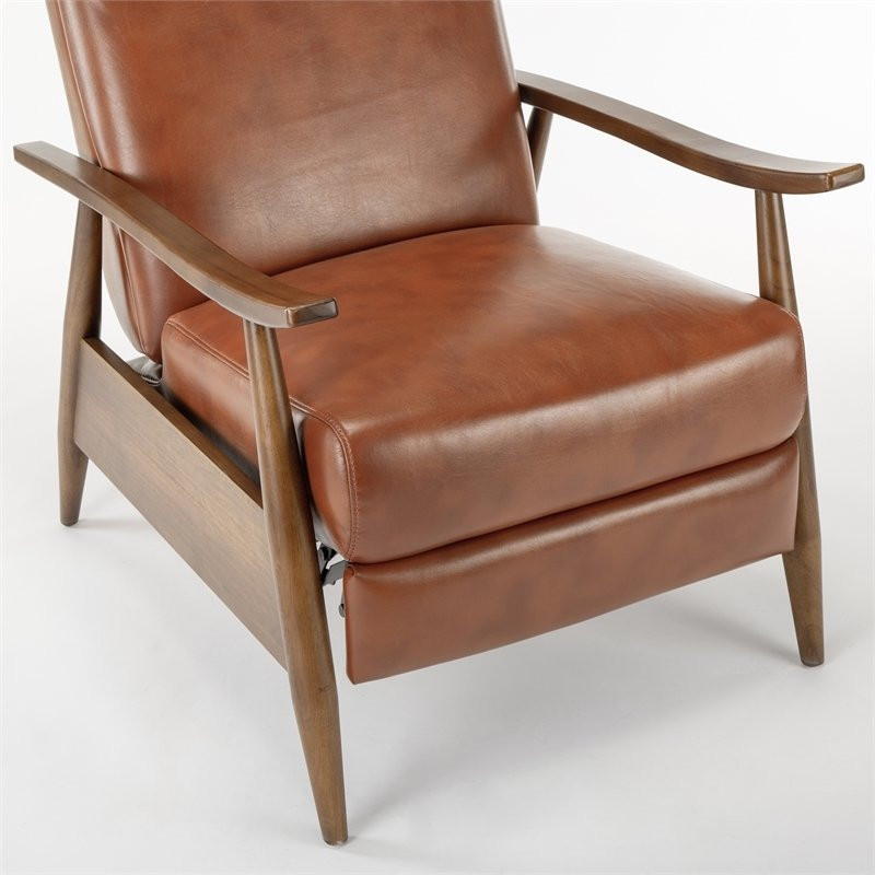 Home Square 2 Piece Faux Leather Arm Recliner Chair Set with Wood Base in Brown   Midcentury   Recliner Chairs   by Homesquare  Houzz