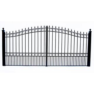 ALEKO London Style 12 ft. x 6 ft. Black Steel Dual Swing Driveway Fence Gate DG12LOND-HD