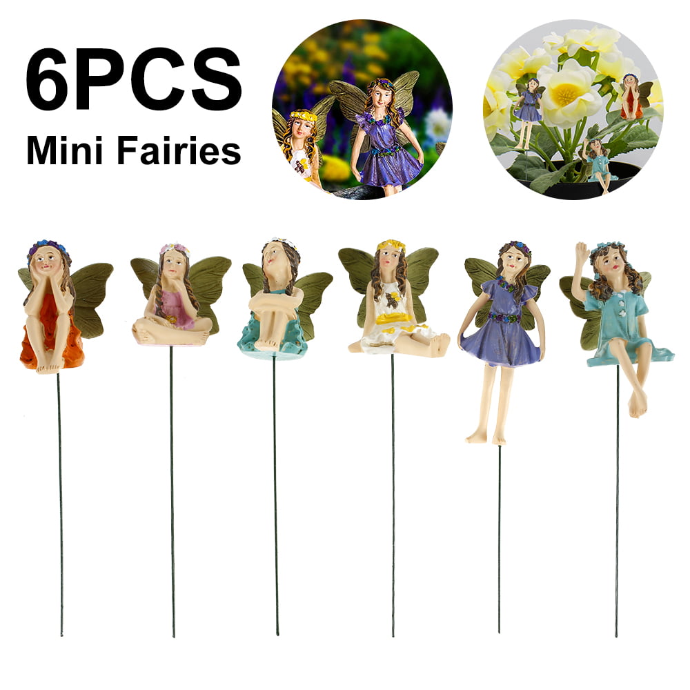 Willstar Miniature Fairies Figurines Accessories-6pack Camping Kit Fairies Flower Pot Resin Fairy Garden Figurines Angel Accessories Ornaments for Outdoor Decor